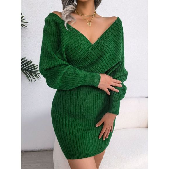 Green Rib-Knit Sweater Dress - Picture 3 of 8